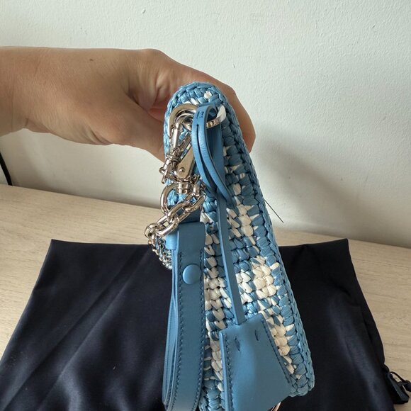 NWT Prada Re-Edition Mini Shoulder Bag Celeste Raffia Gingham Pattern Chain - Picture 6 of 10